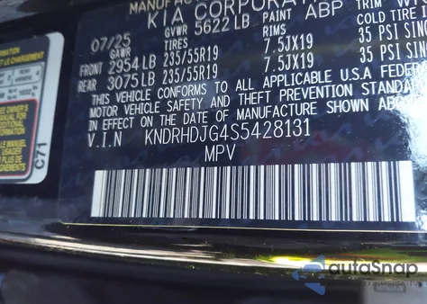 2025 Kia Sorento Hybrid Ex z USA, uszkodzony, nr VIN KNDRHDJG4S5428131